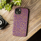 Purple Gold Leopard Tough Phone Case for iPhone, Galaxy, or Google Pixel