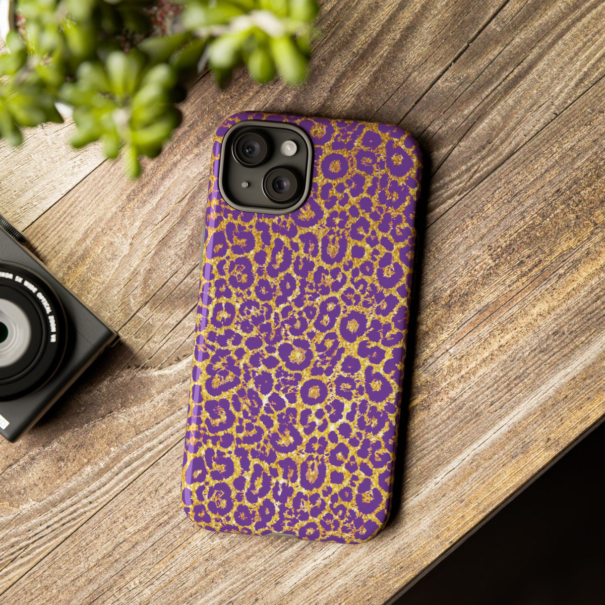 Purple Gold Leopard Tough Phone Case for iPhone, Galaxy, or Google Pixel