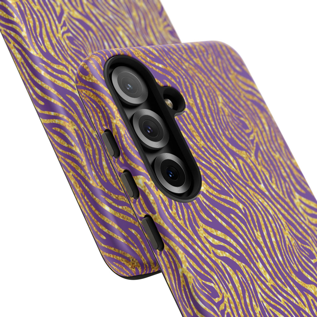 Vibrant Purple Gold Zebra Tough Phone Case iPhone, Galaxy, or Google Pixel