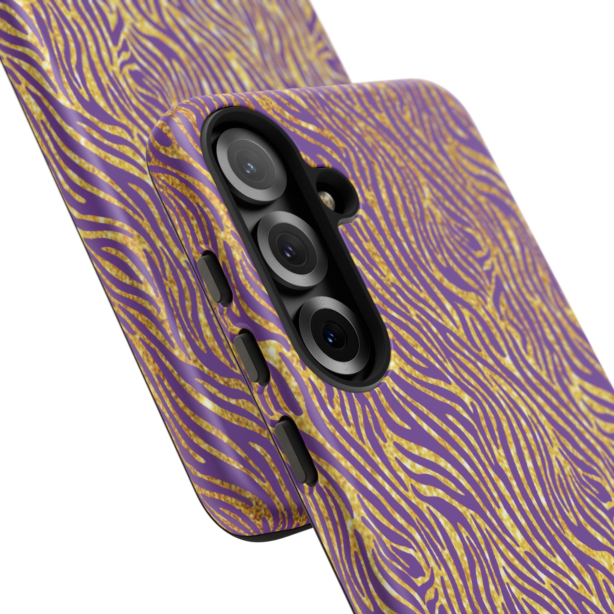 Vibrant Purple Gold Zebra Tough Phone Case iPhone, Galaxy, or Google Pixel