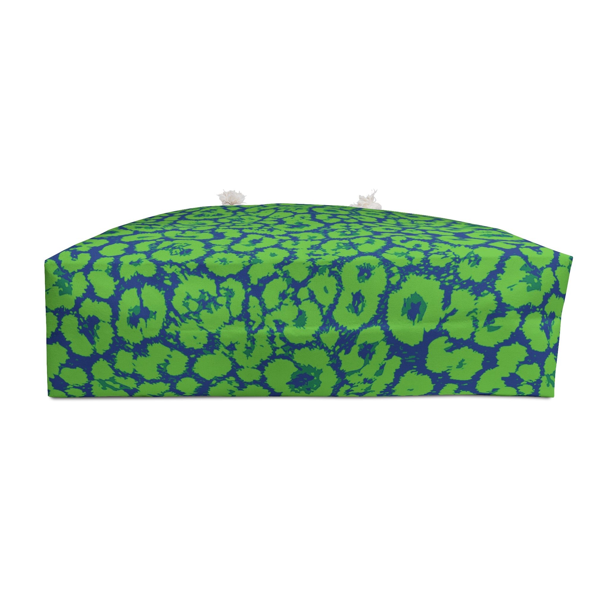 Neon Green Blue Leopard Eco Friendly Weekender Bag, Travel Tote, Beach Bag