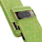 Neon Green Gold Zebra Tough Phone Case for iPhone, Galaxy, or Google Pixel