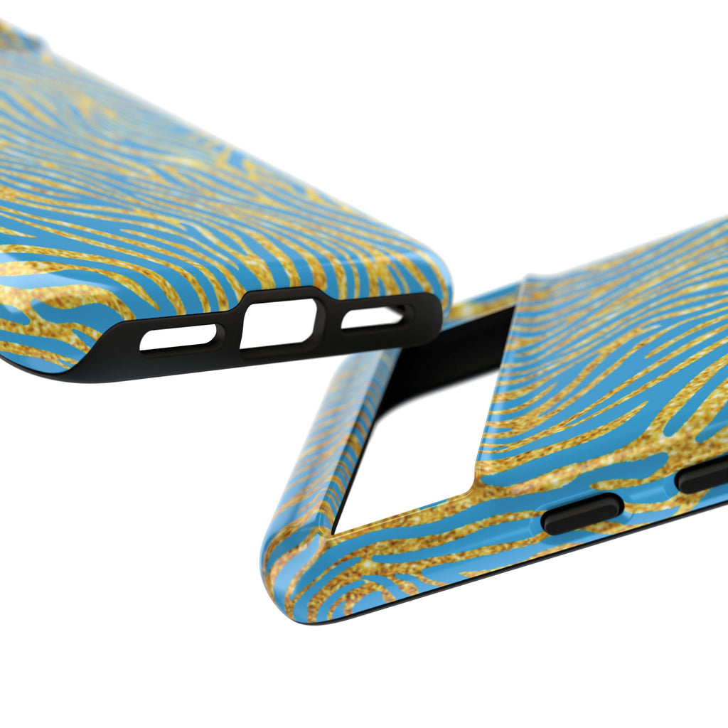 Blue Gold Zebra Tough Case for iPhone, Galaxy, or Google Pixel