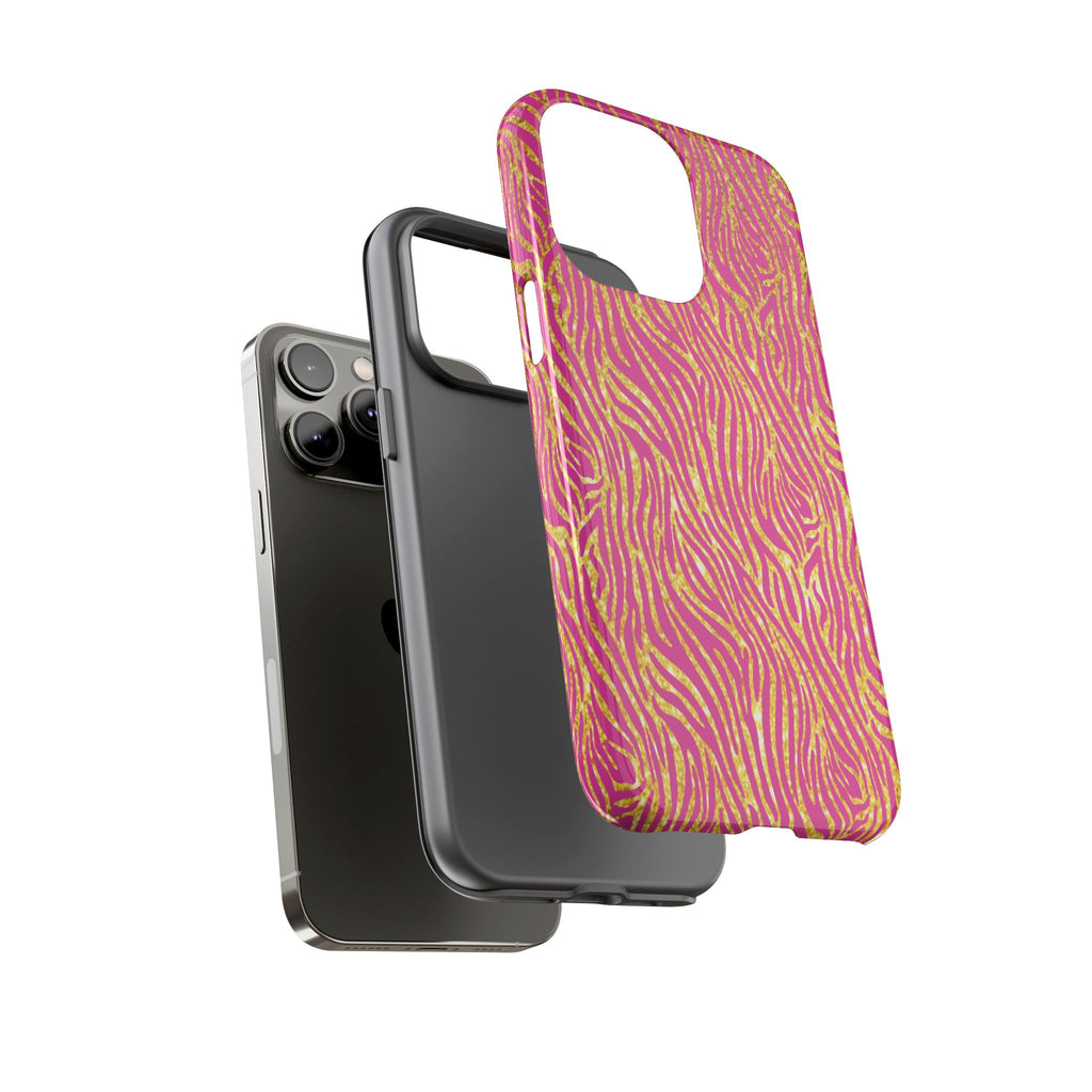 Pink Gold Zebra Print Tough Case for iPhone, Galaxy, or Google Pixel