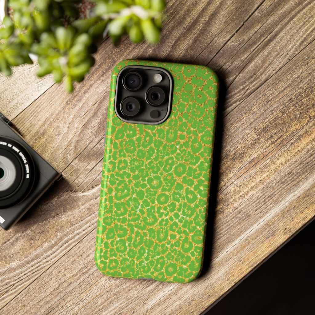 Neon Green Gold Leopard Tough Phone Case iPhone, Galaxy, or Google Pixel
