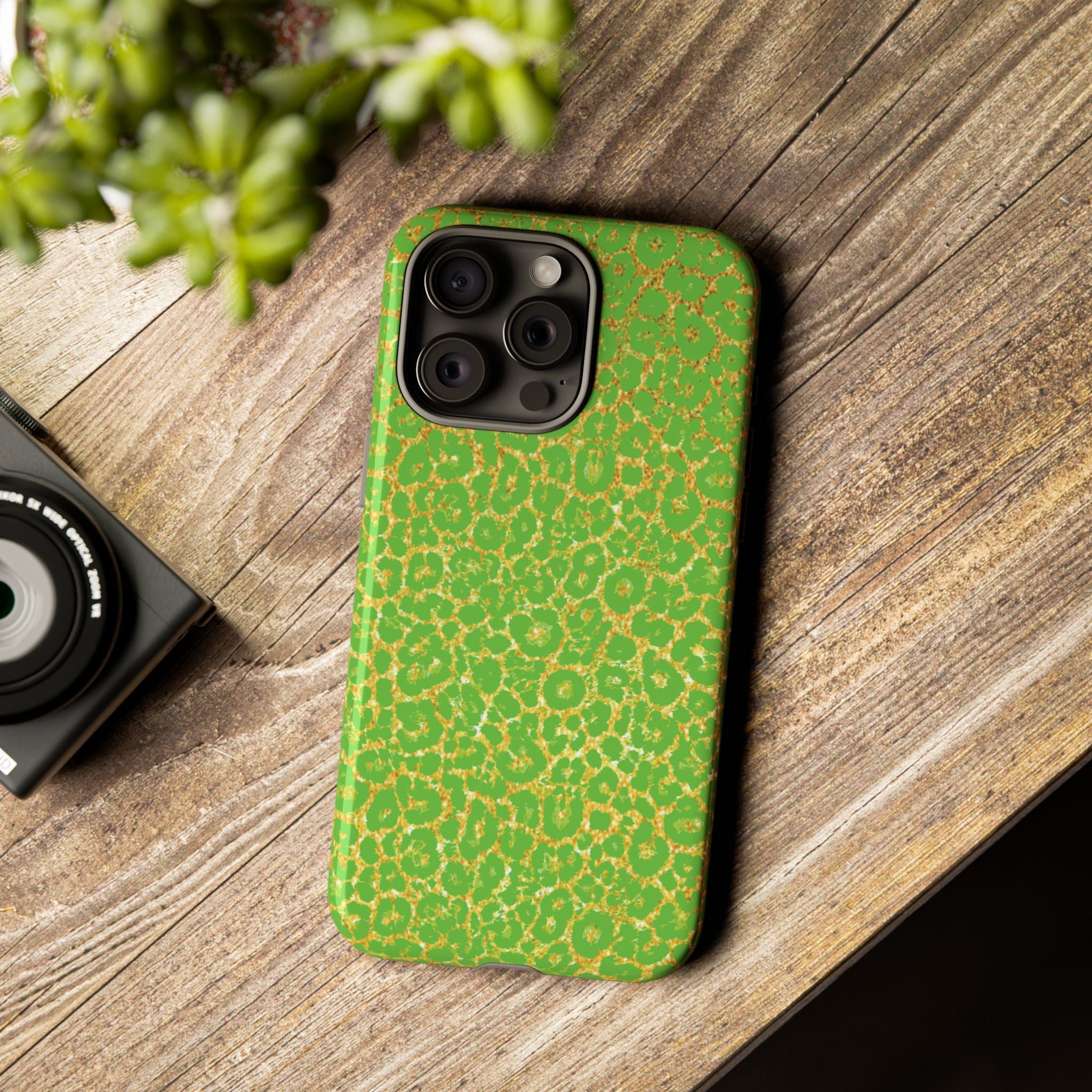 Neon Green Gold Leopard Tough Phone Case iPhone, Galaxy, or Google Pixel