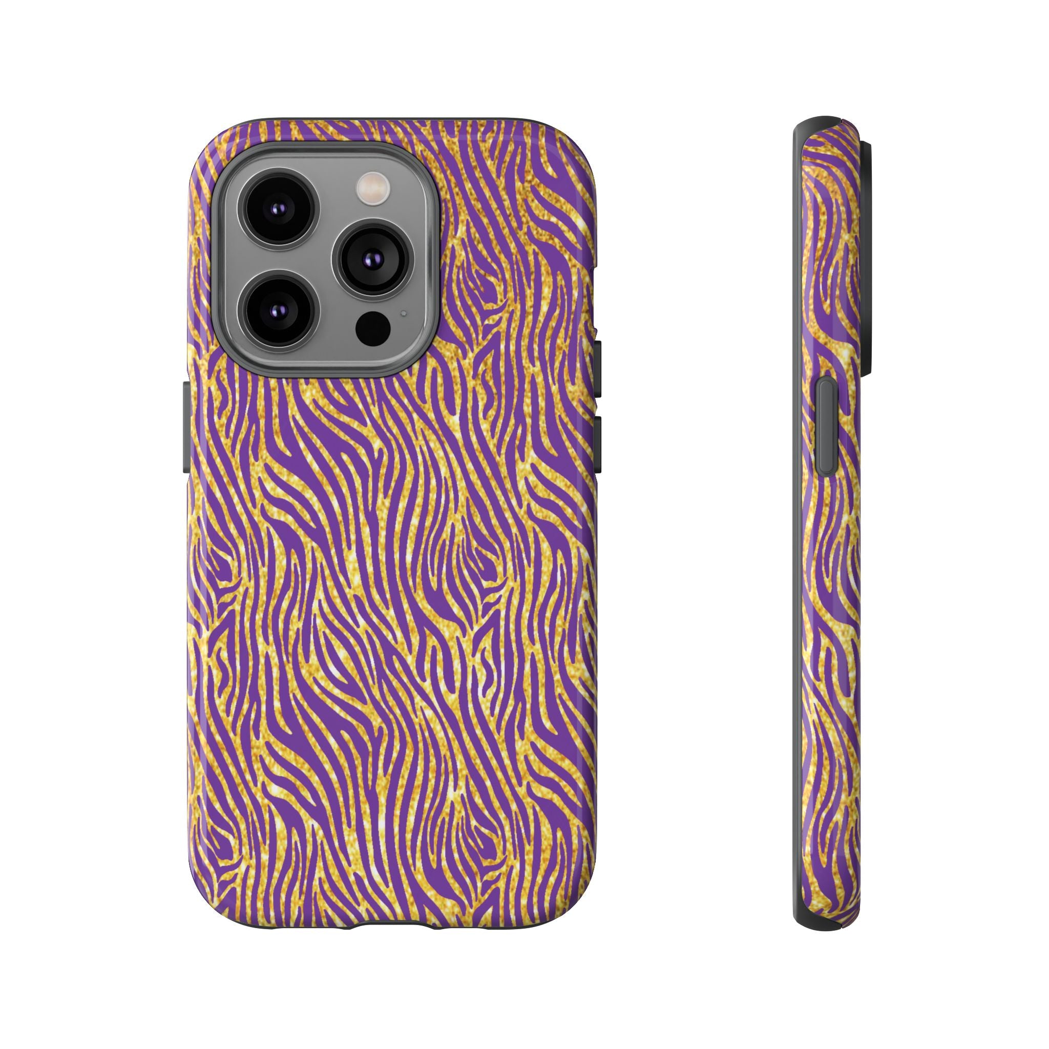Vibrant Purple Gold Zebra Tough Phone Case iPhone, Galaxy, or Google Pixel