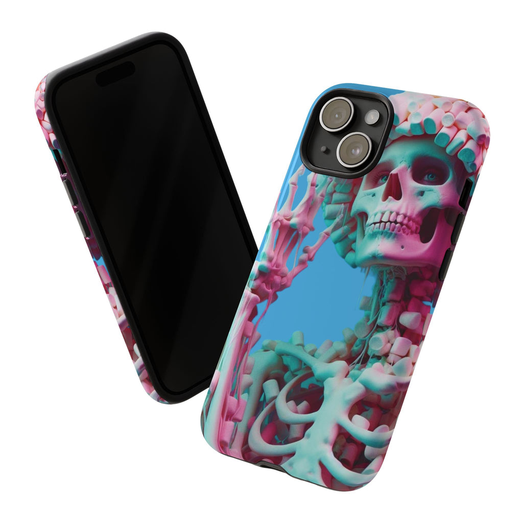 Neon Pink Skeleton Blue Tough Phone Case for iPhone, Galaxy or Google Pixel