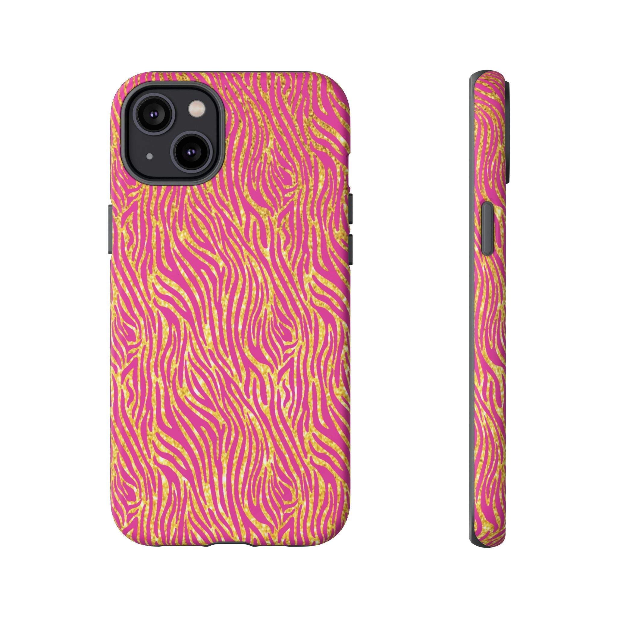 Pink Gold Zebra Print Tough Case for iPhone, Galaxy, or Google Pixel