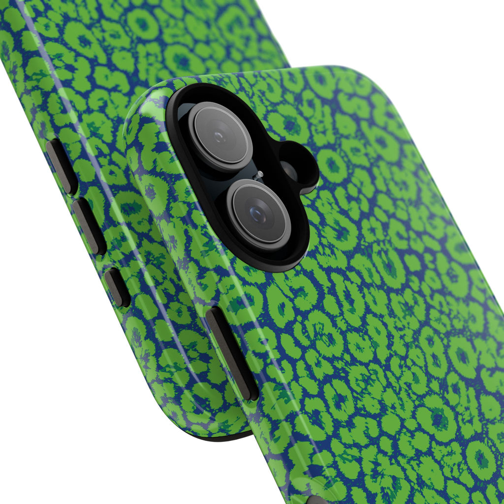 Blue Neon Green  Leopard Tough Phone Case for iPhone, Galaxy, or Google Pixel