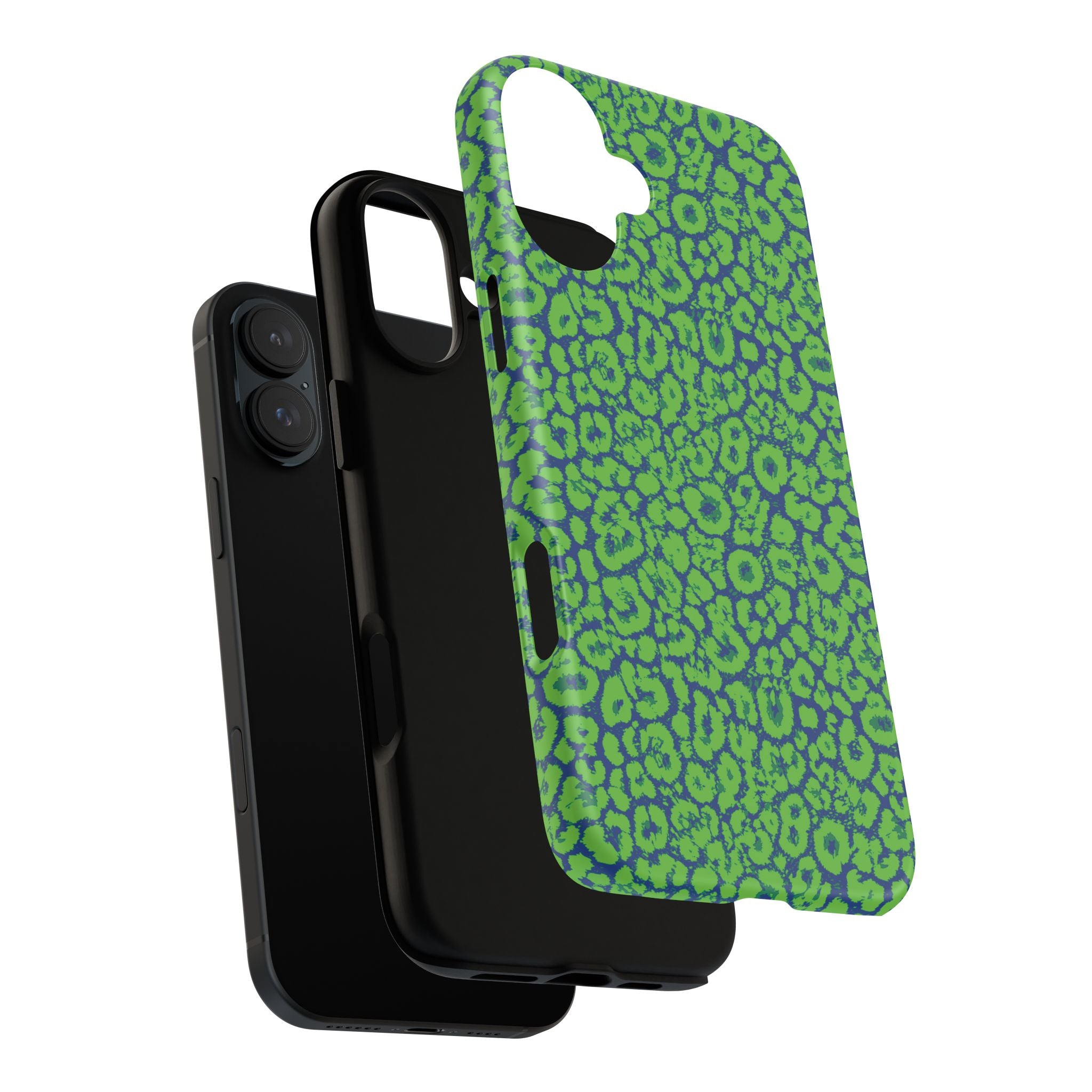 Blue Neon Green  Leopard Tough Phone Case for iPhone, Galaxy, or Google Pixel