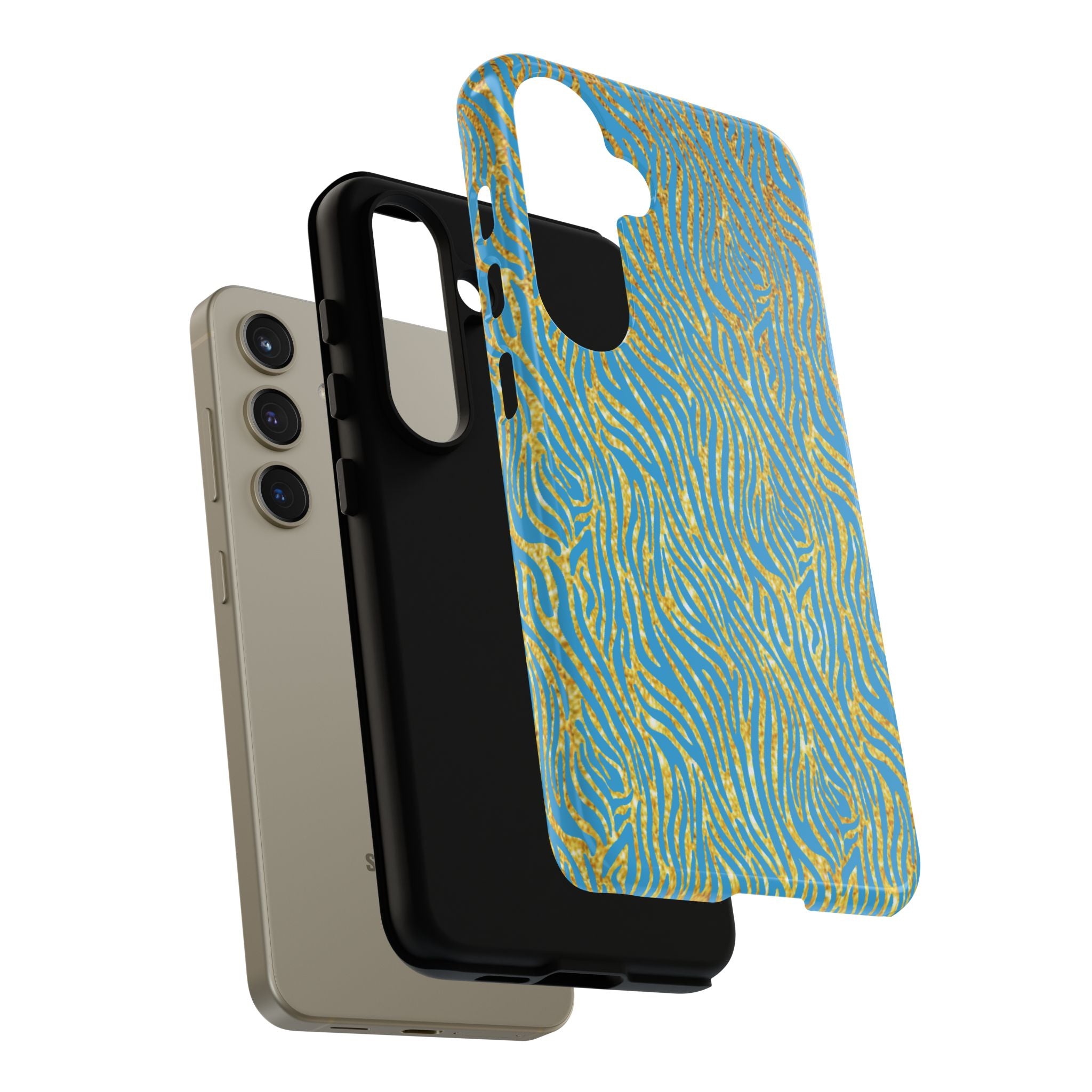 Blue Gold Zebra Tough Case for iPhone, Galaxy, or Google Pixel