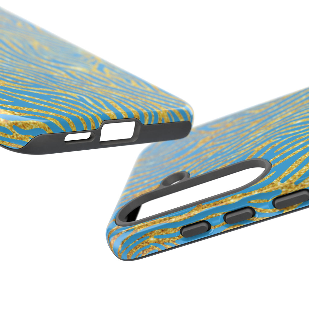 Blue Gold Zebra Tough Case for iPhone, Galaxy, or Google Pixel