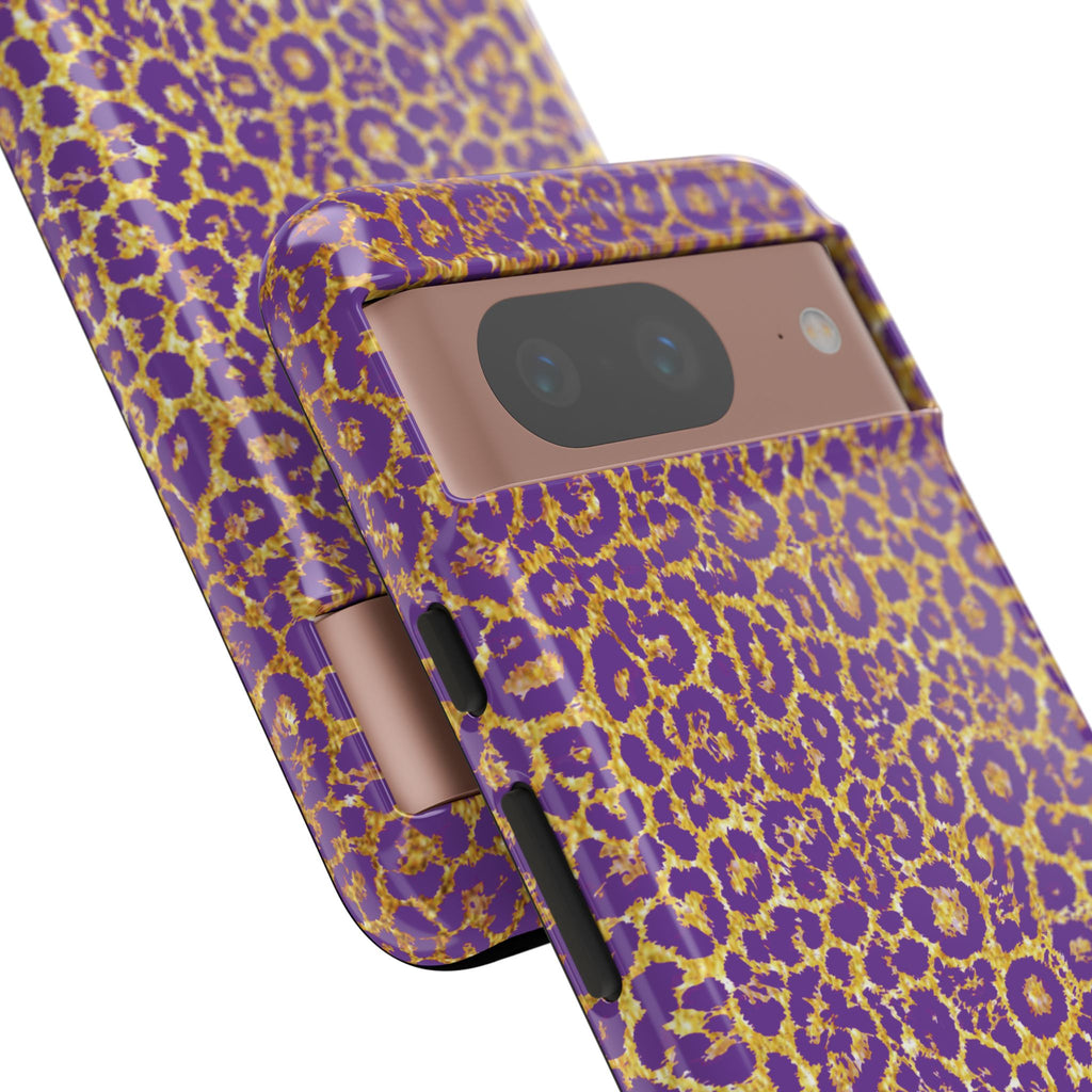 Purple Gold Leopard Tough Phone Case for iPhone, Galaxy, or Google Pixel