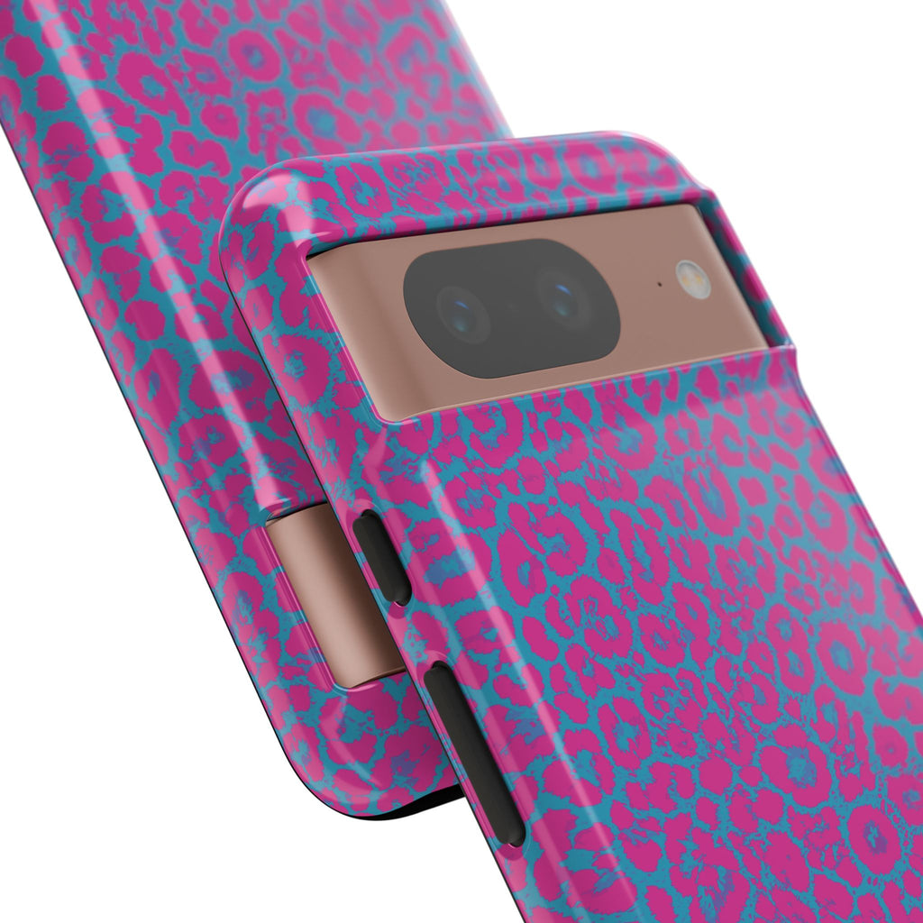 Pink Blue Leopard Tough Phone Case iPhone, Galaxy, or Google Pixel