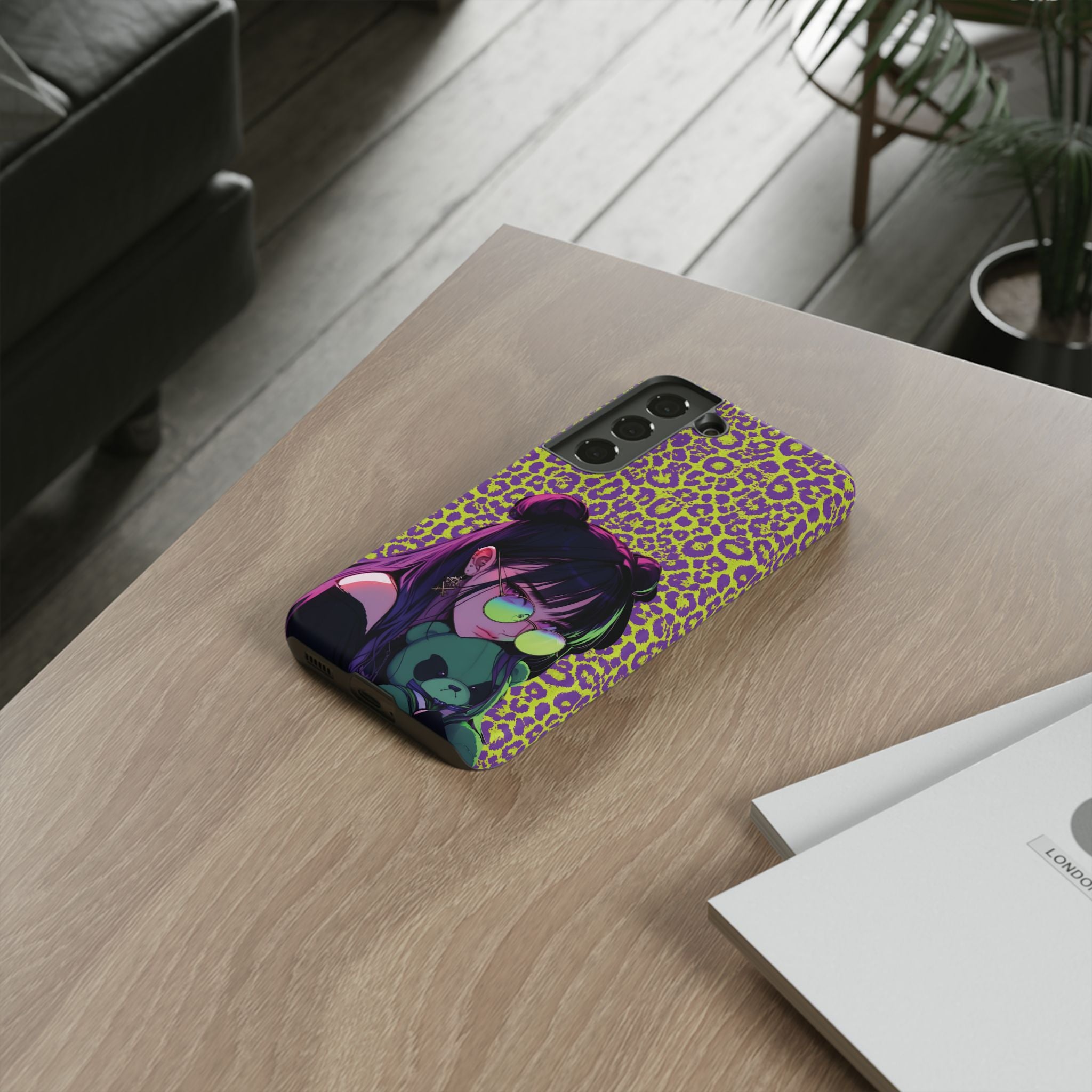 Purple Neon Lime Leopard Kz Tough Case for iPhone, Galaxy, or Google Pixel