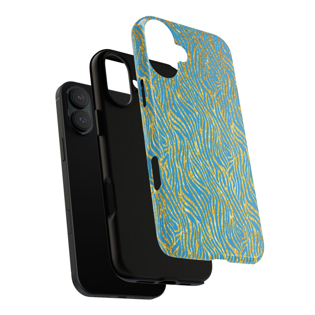 Blue Gold Zebra Tough Case for iPhone, Galaxy, or Google Pixel