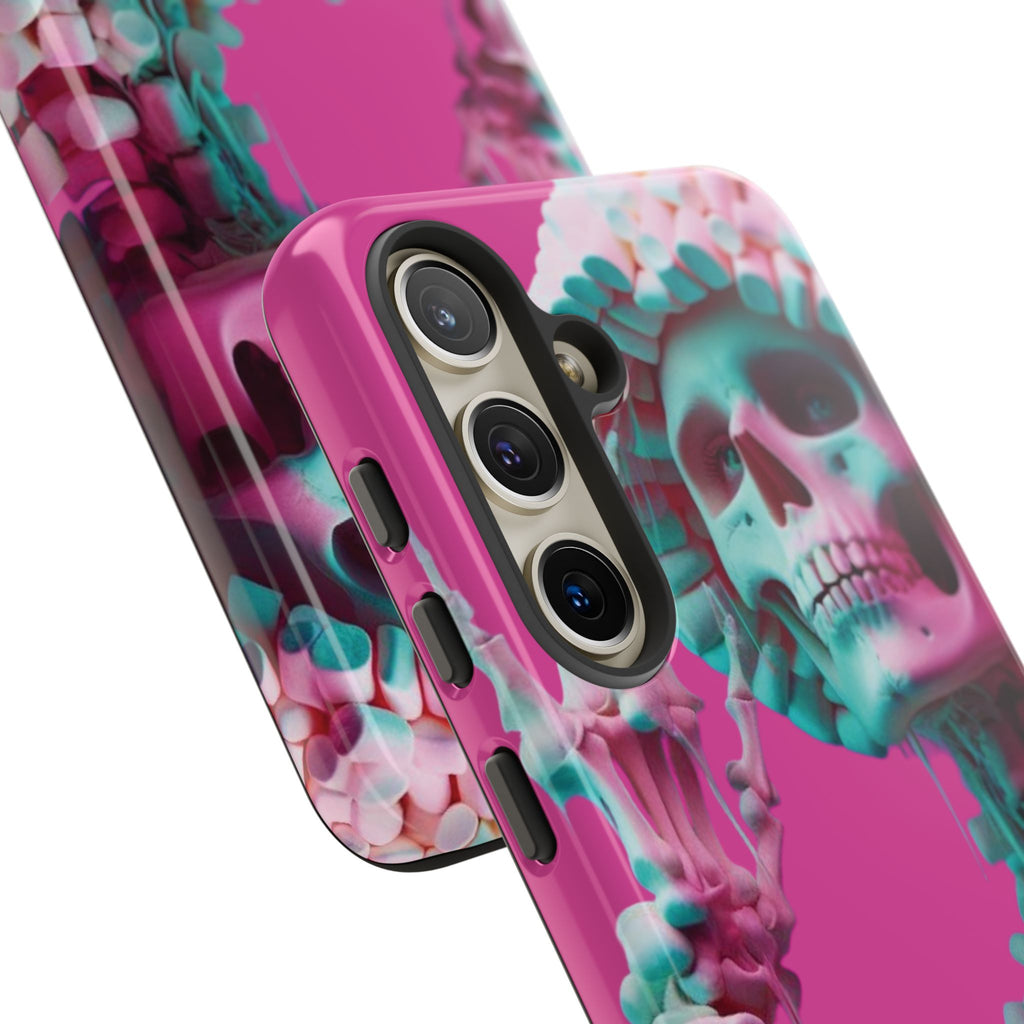 Neon Pink Skeleton Tough Phone Case for iPhone, Galaxy and Google Pixel
