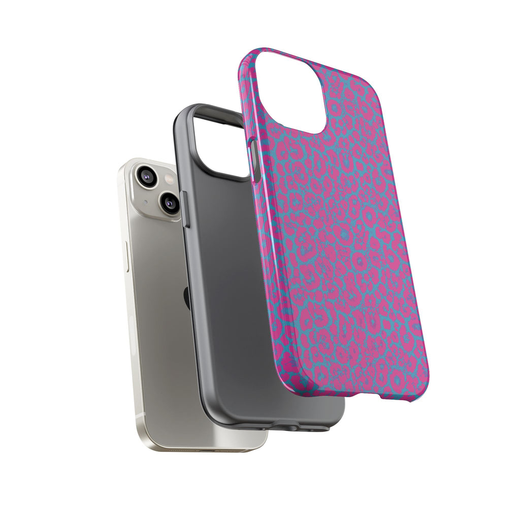 Pink Blue Leopard Tough Phone Case iPhone, Galaxy, or Google Pixel
