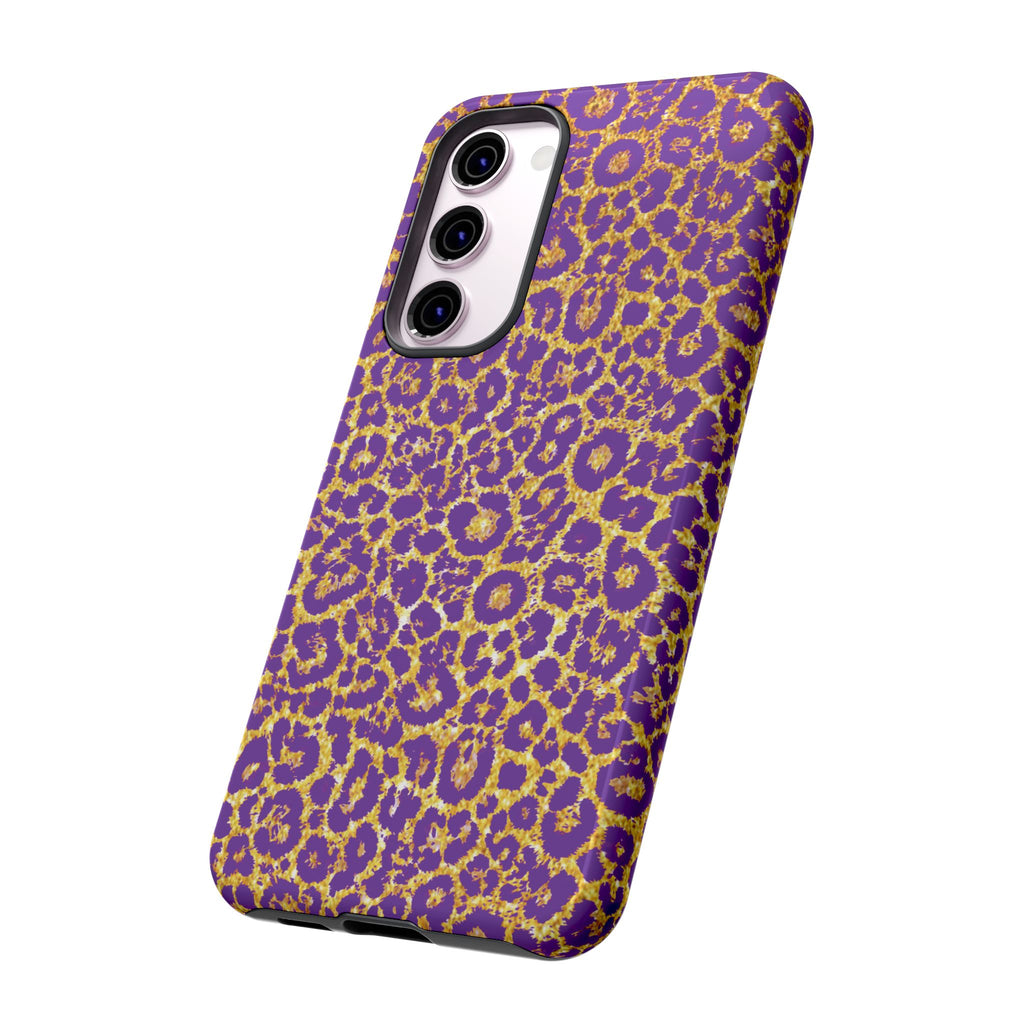 Purple Gold Leopard Tough Phone Case for iPhone, Galaxy, or Google Pixel