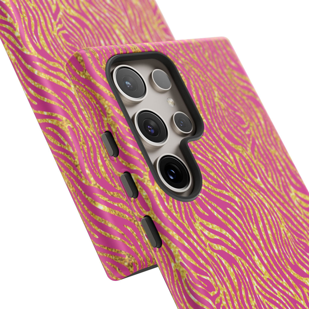 Pink Gold Zebra Print Tough Case for iPhone, Galaxy, or Google Pixel