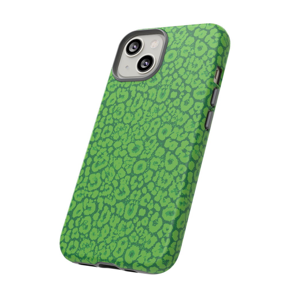 Neon Green Leopard Tough Phone Case for iPhone, Galaxy, or Google Pixel
