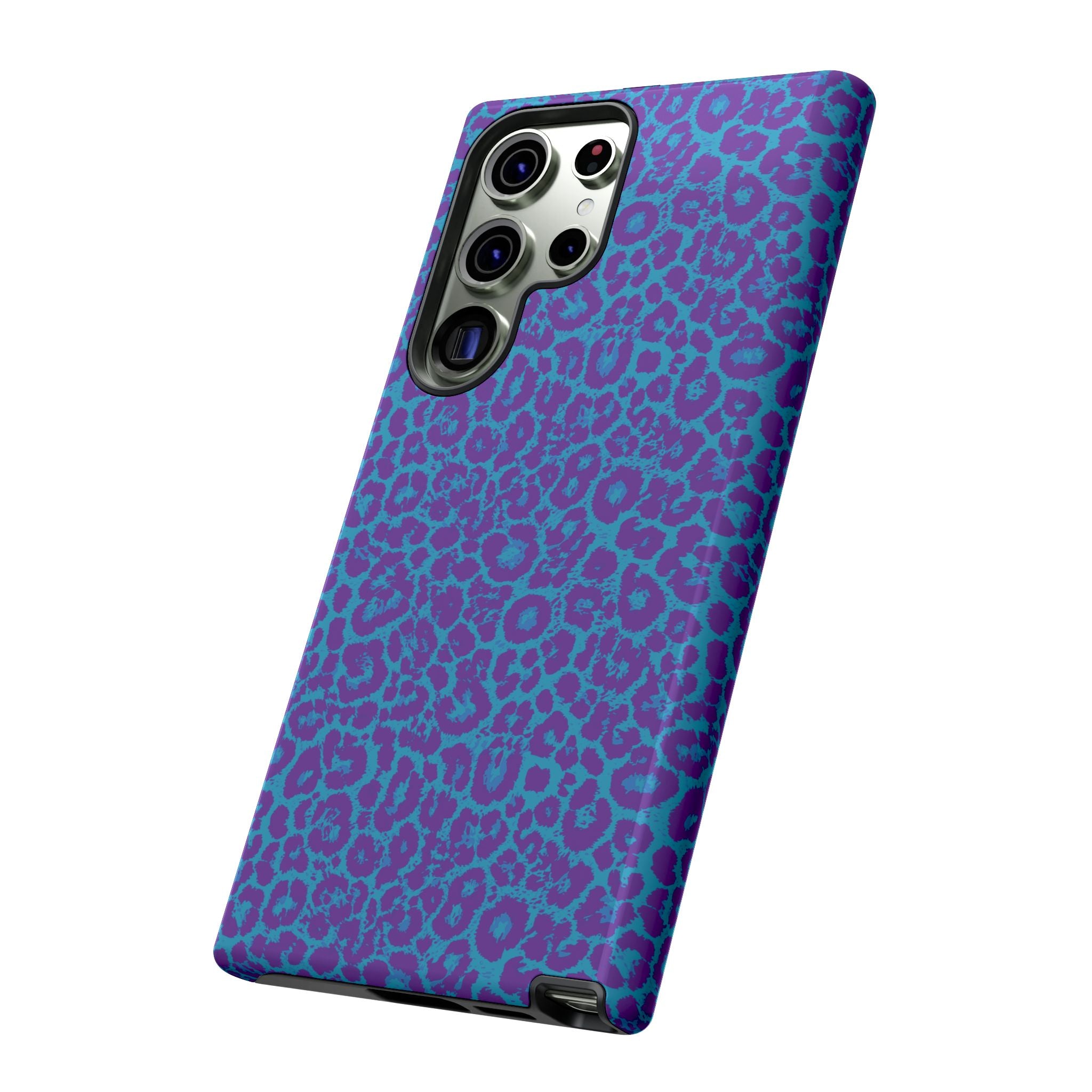 Leopard Printed Purple Blue Tough Phone Case for iPhone, Galaxy, or Google Pixel