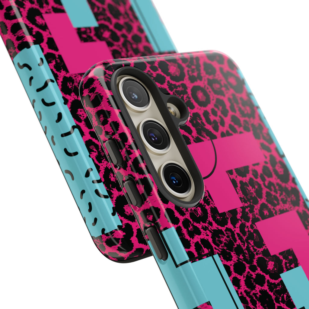 Pink Love Retro Blocks Leopard RG Tough Phone Case for iPhone, Galaxy, or Google Pixel