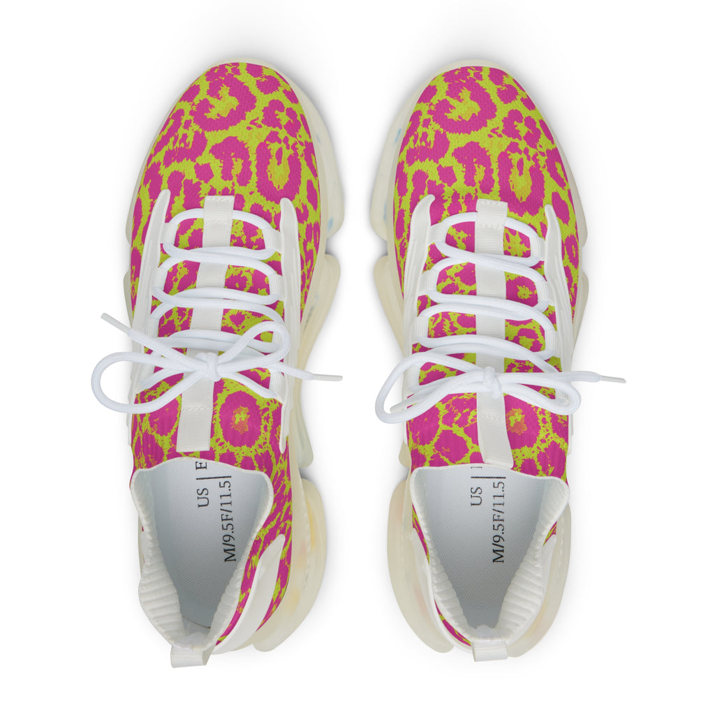 Neon Pink Lime Leopard Men's Mesh Sneakers