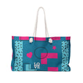 LOVE Retro Blocks Teal Eco-Friendly Weekender Bag, Travel Tote, Beach Bag