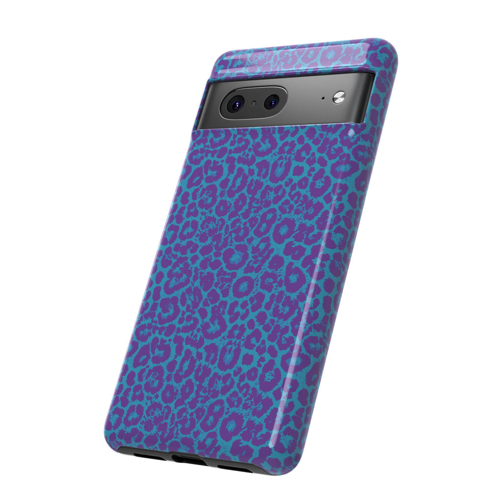 Leopard Printed Purple Blue Tough Phone Case for iPhone, Galaxy, or Google Pixel