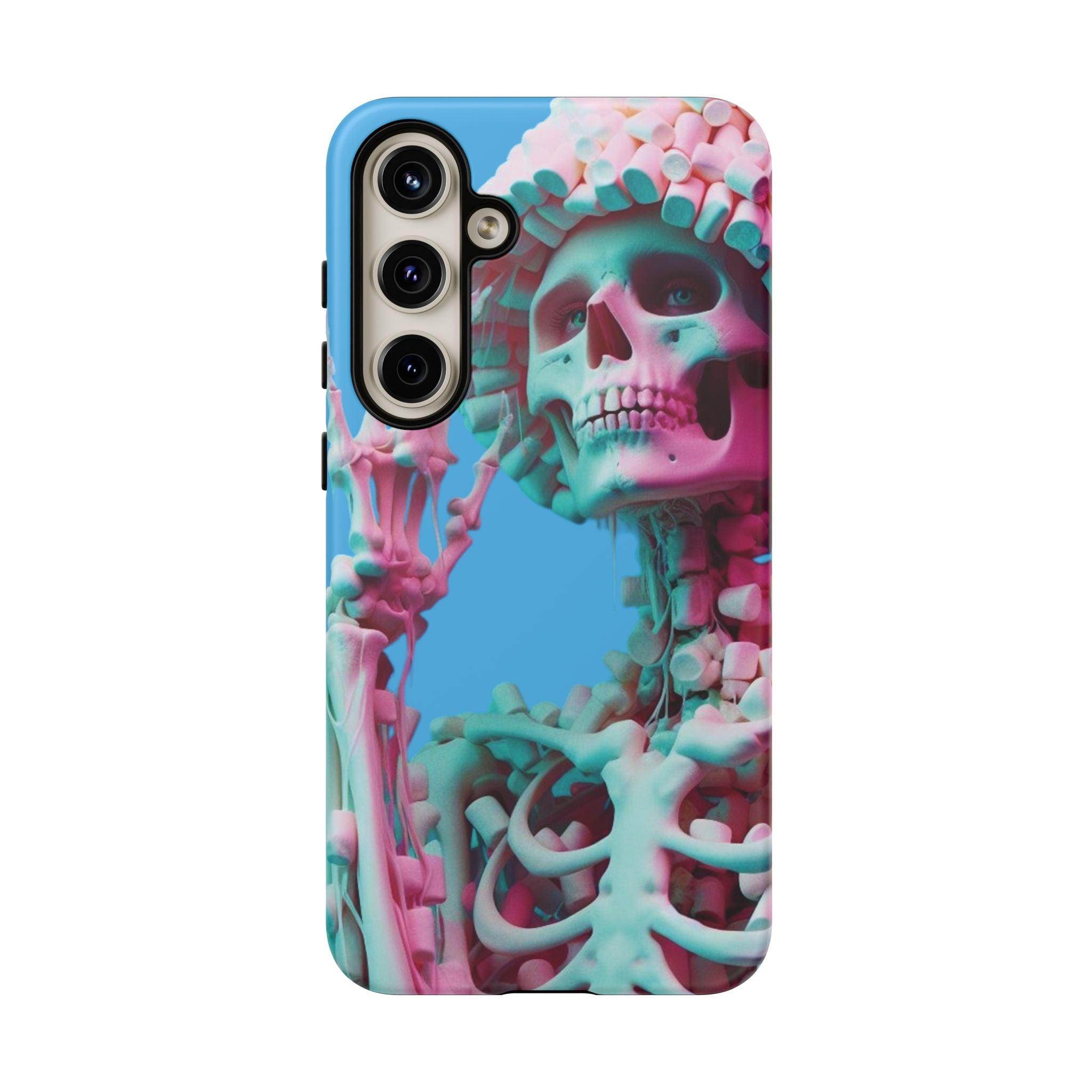 Neon Pink Skeleton Blue Tough Phone Case for iPhone, Galaxy or Google Pixel