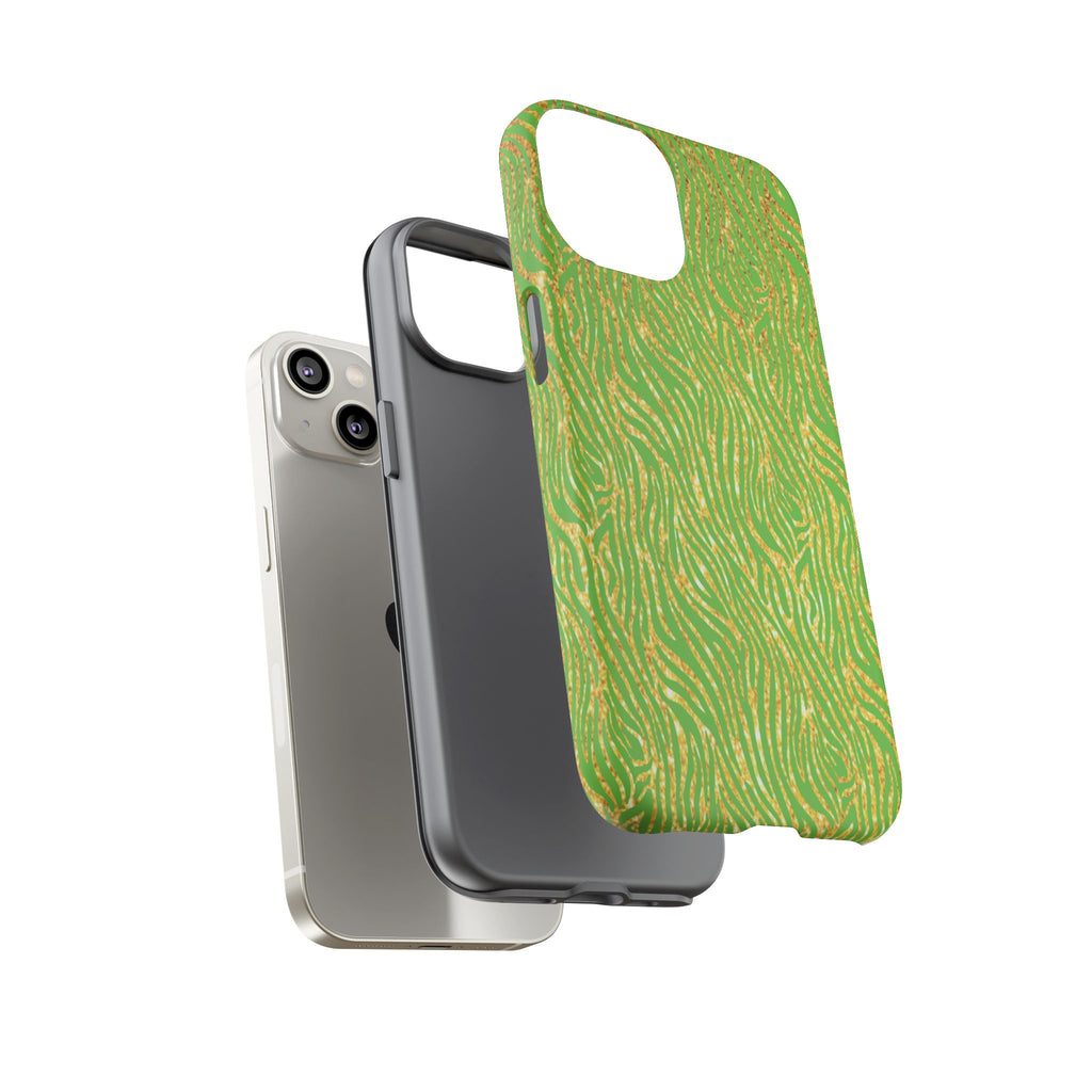 Neon Green Gold Zebra Tough Phone Case for iPhone, Galaxy, or Google Pixel