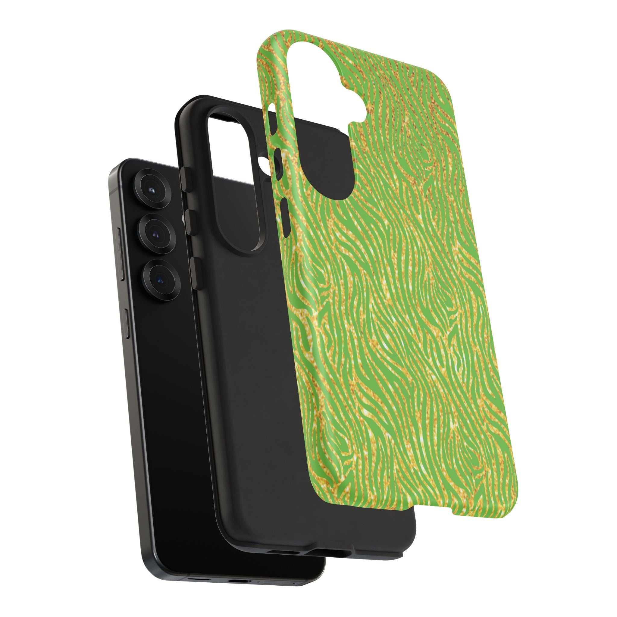 Neon Green Gold Zebra Tough Phone Case for iPhone, Galaxy, or Google Pixel