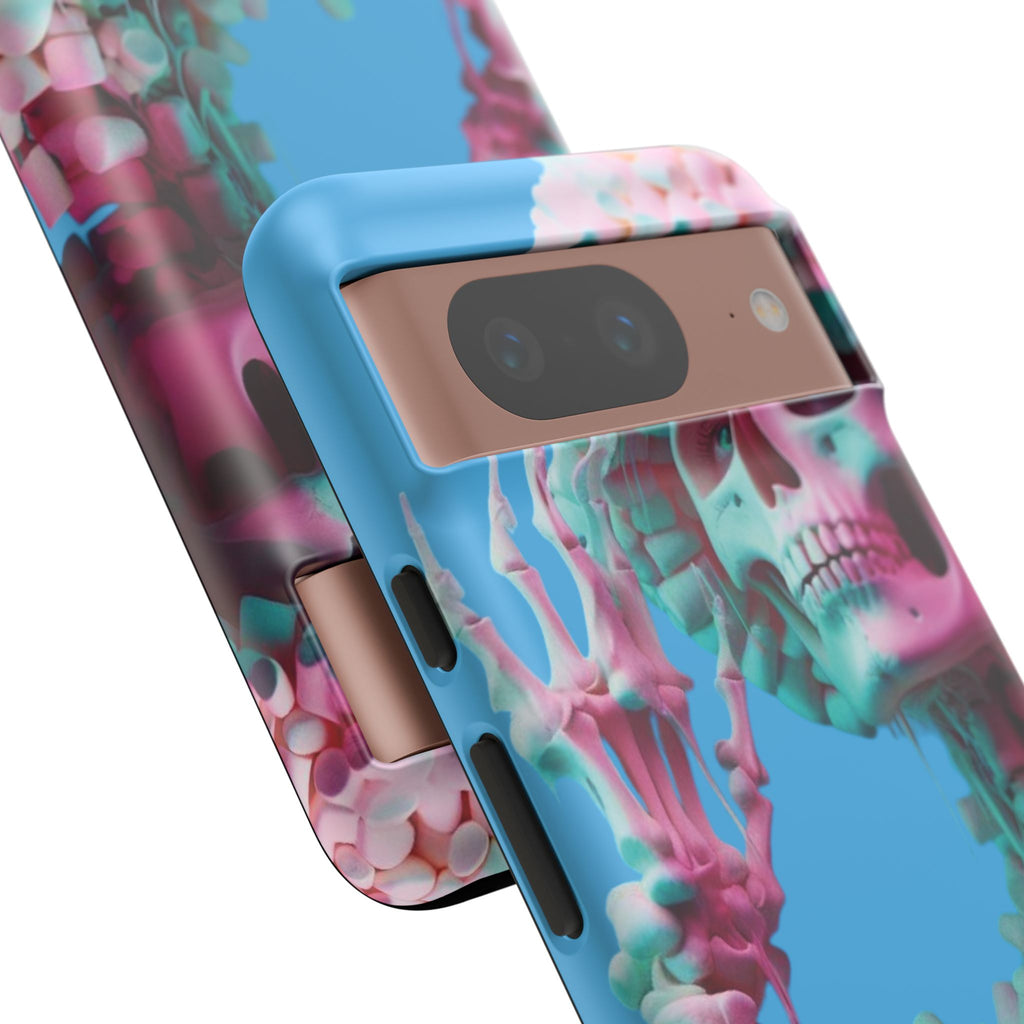 Neon Pink Skeleton Blue Tough Phone Case for iPhone, Galaxy or Google Pixel