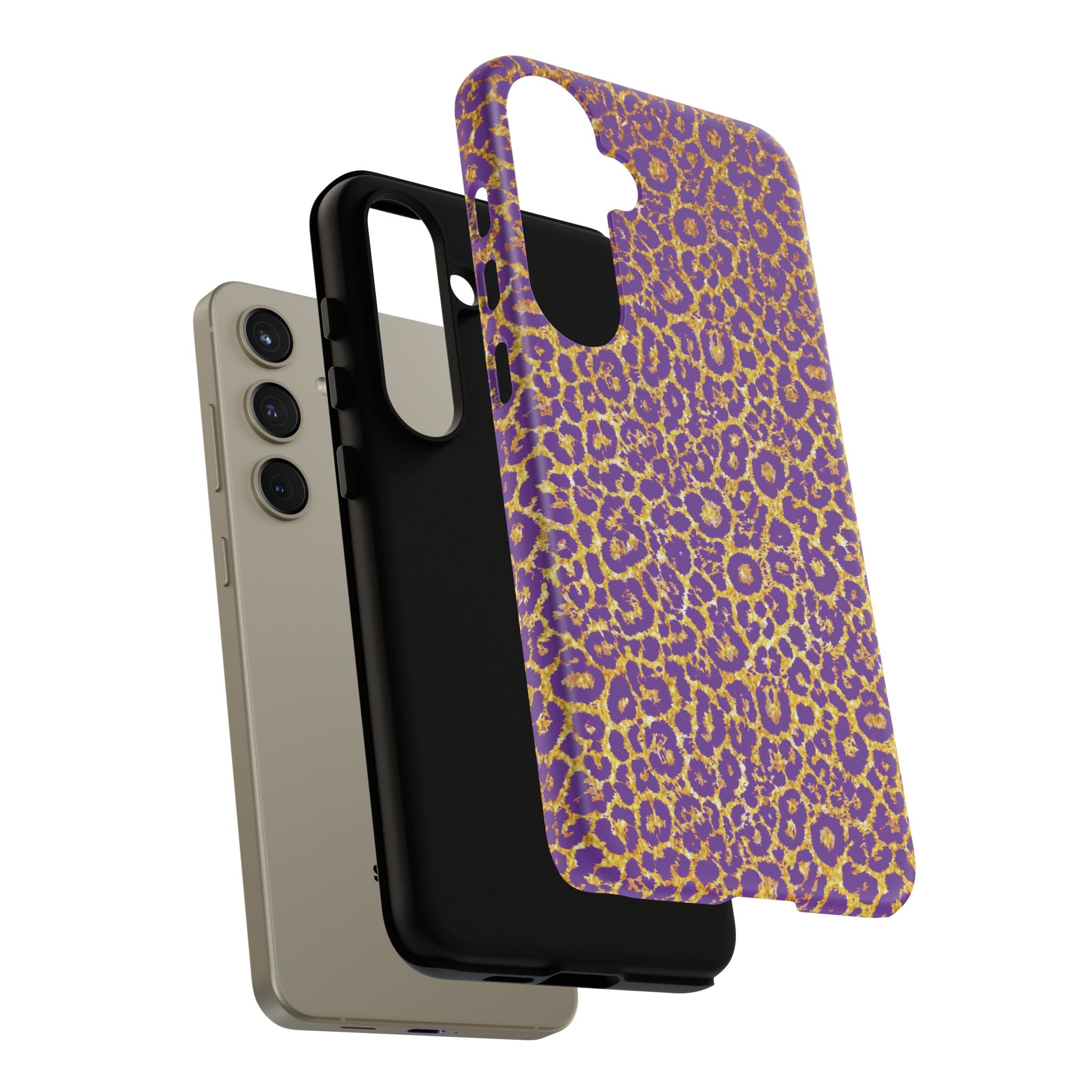Purple Gold Leopard Tough Phone Case for iPhone, Galaxy, or Google Pixel