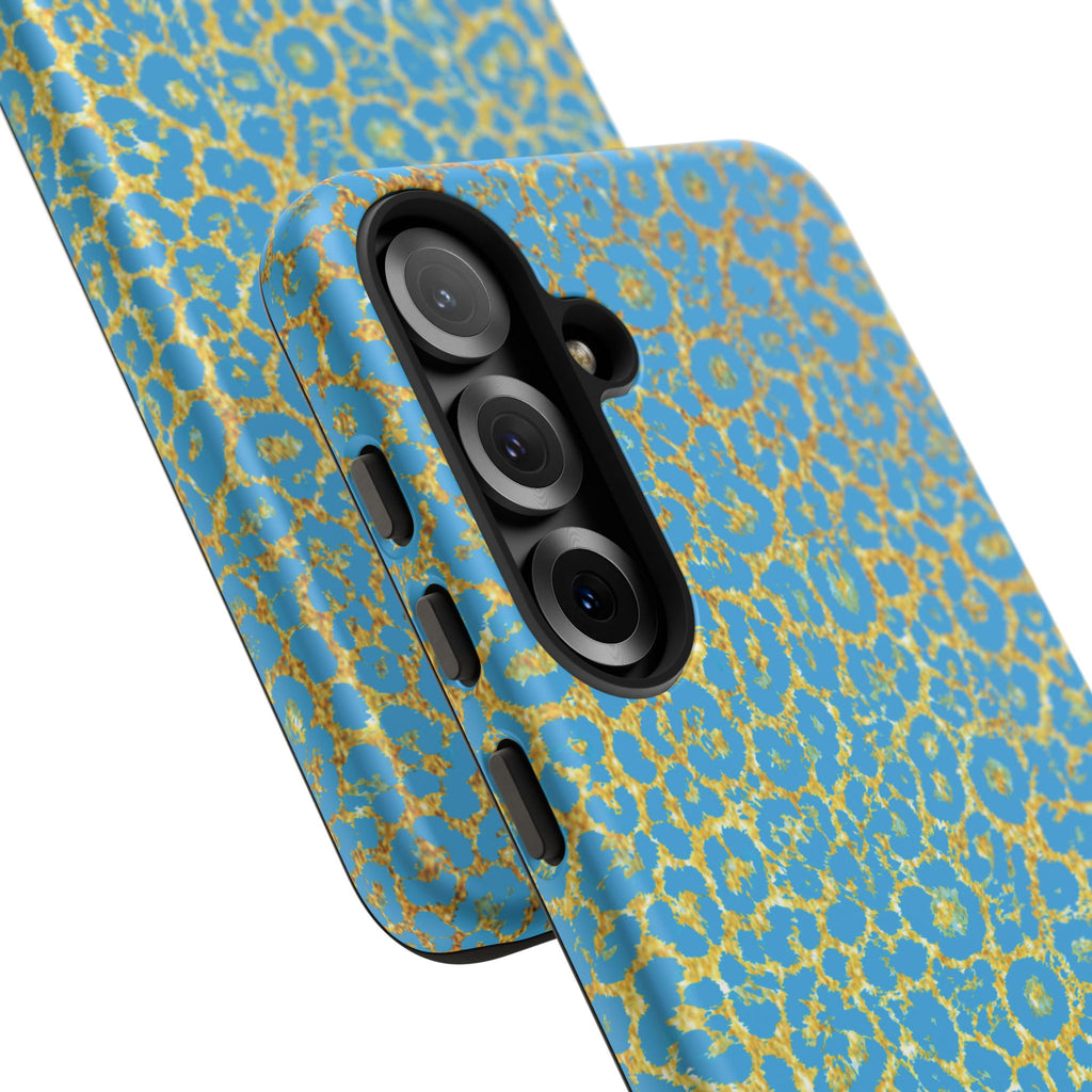 Blue Gold Leopard Tough Phone Case for iPhone, Galaxy, or Google Pixel