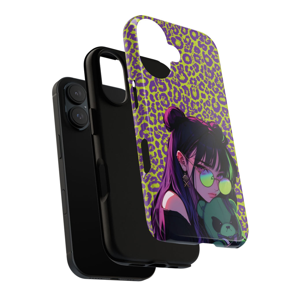 Purple Neon Lime Leopard Kz Tough Case for iPhone, Galaxy, or Google Pixel