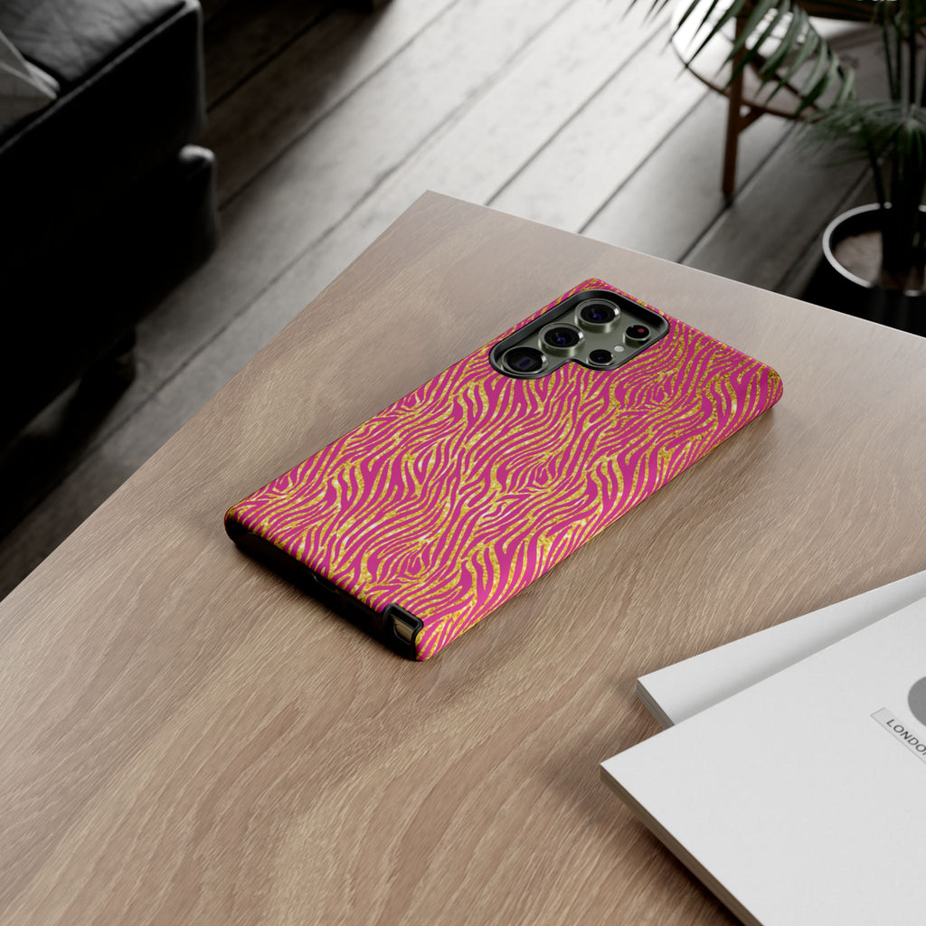 Pink Gold Zebra Print Tough Case for iPhone, Galaxy, or Google Pixel