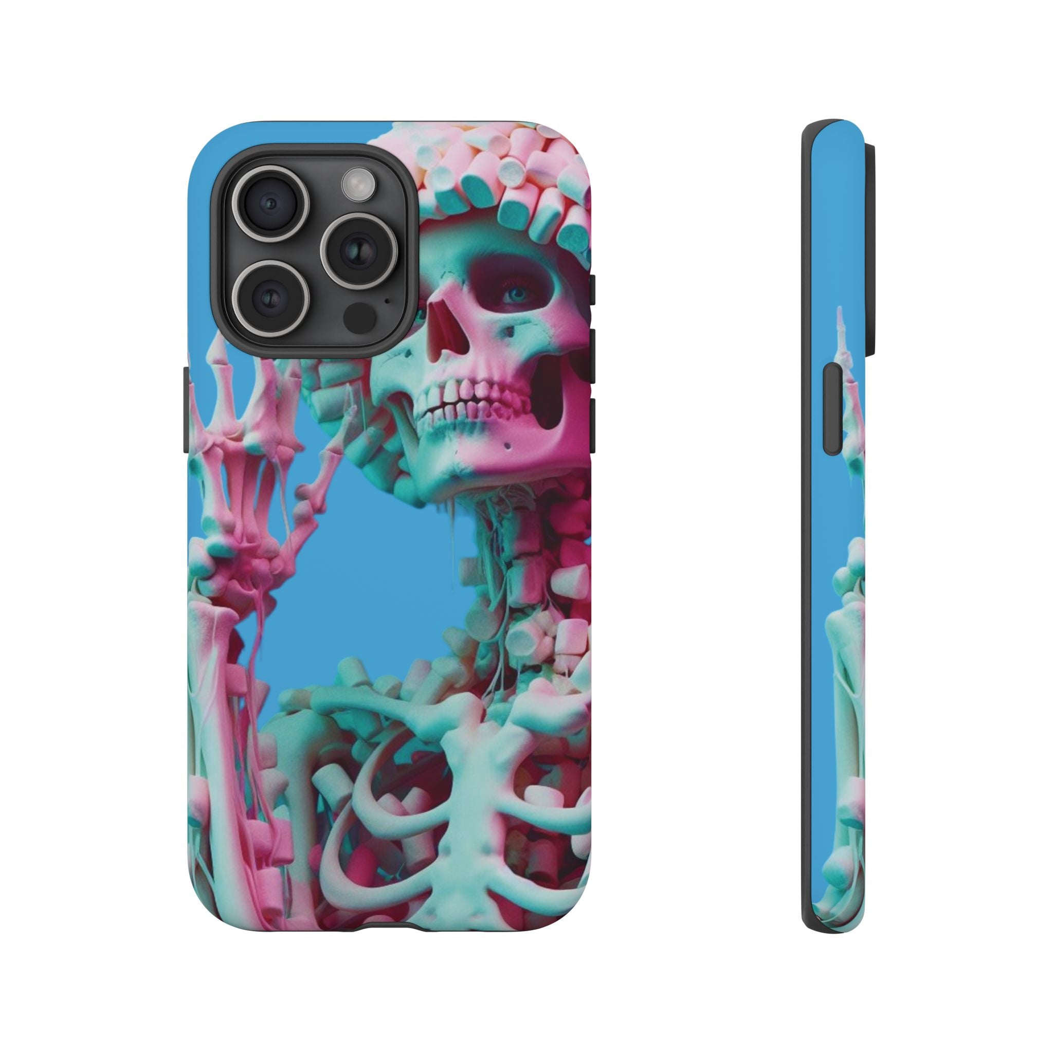 Neon Pink Skeleton Blue Tough Phone Case for iPhone, Galaxy or Google Pixel