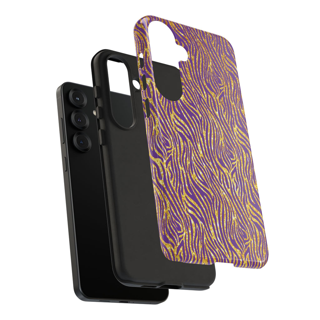 Vibrant Purple Gold Zebra Tough Phone Case iPhone, Galaxy, or Google Pixel