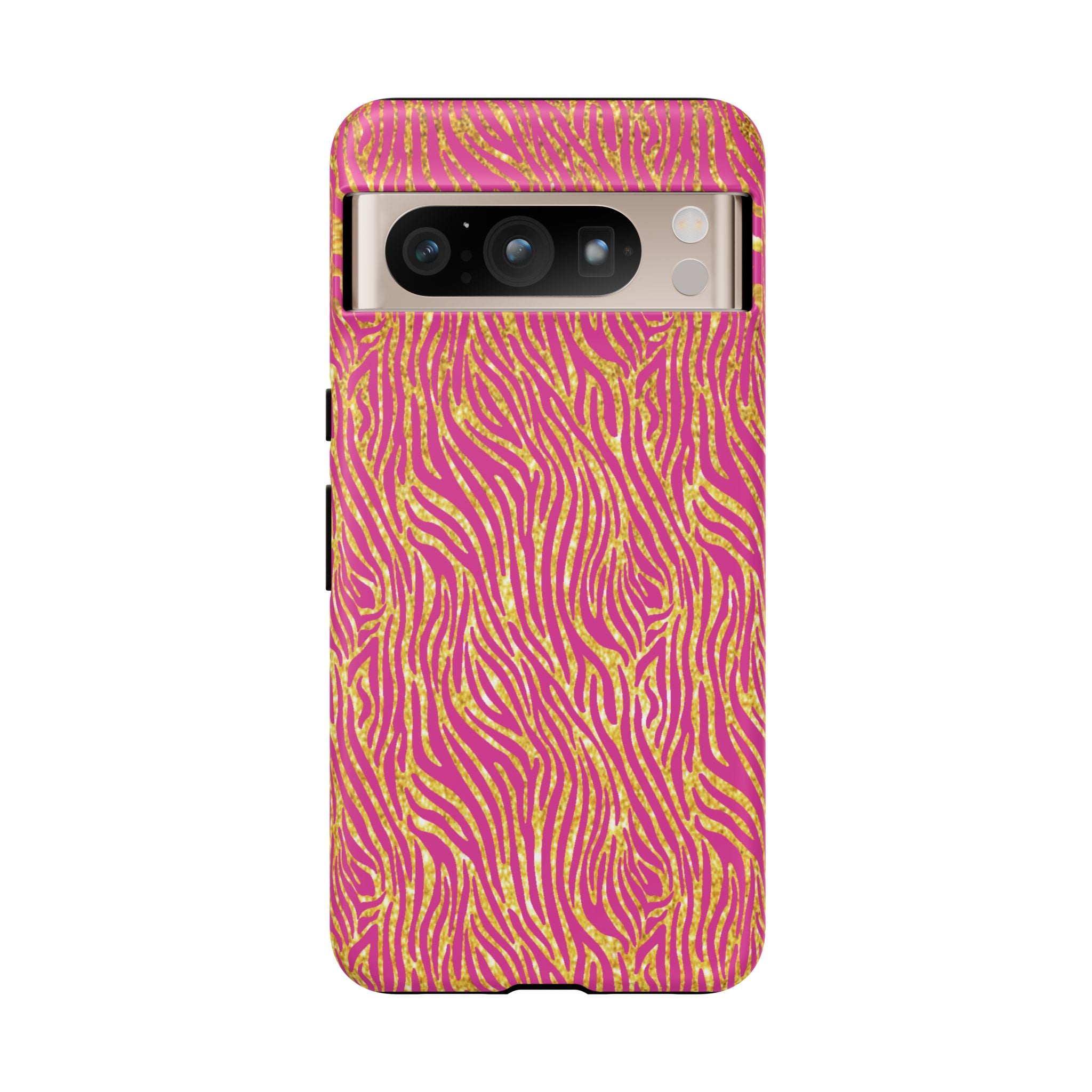 Pink Gold Zebra Print Tough Case for iPhone, Galaxy, or Google Pixel