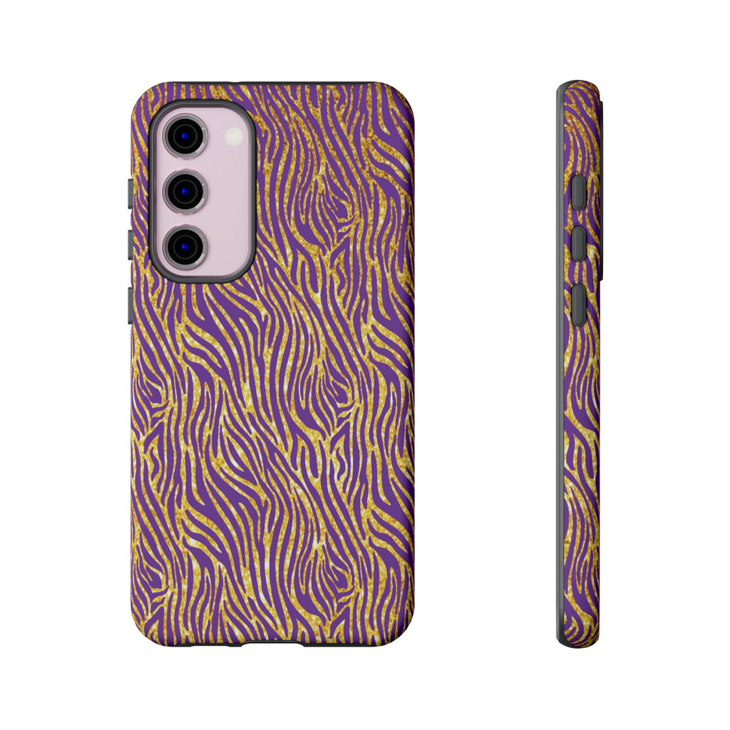 Vibrant Purple Gold Zebra Tough Phone Case iPhone, Galaxy, or Google Pixel