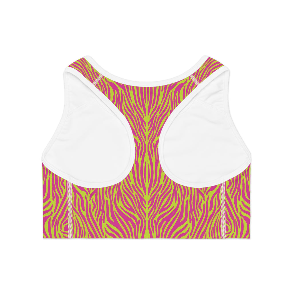 Neon Pink Lime Zebra Print Sports Bra