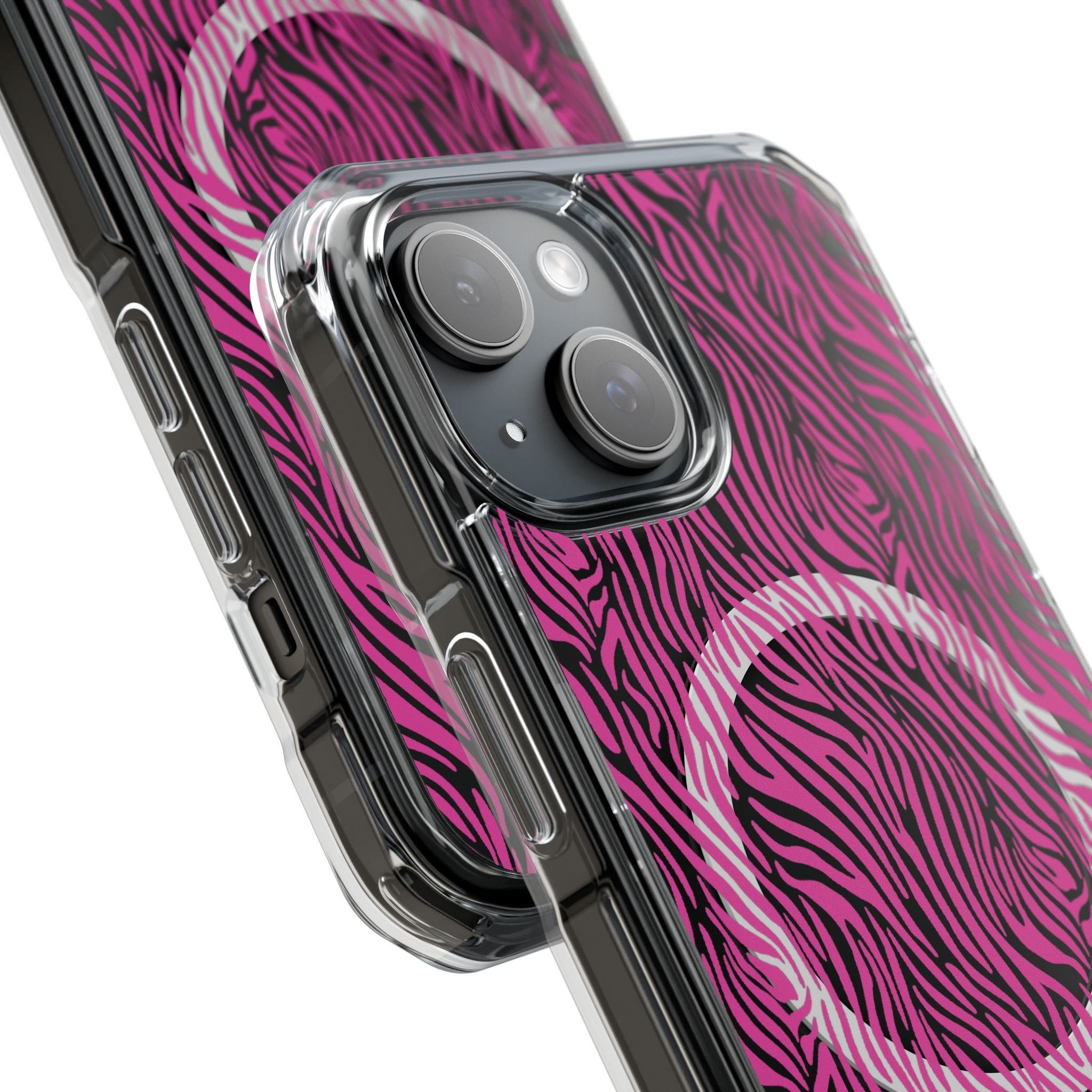 Pink Zebra Magnetic iPhone 14, 15, 16 Series Clear Impact Cases