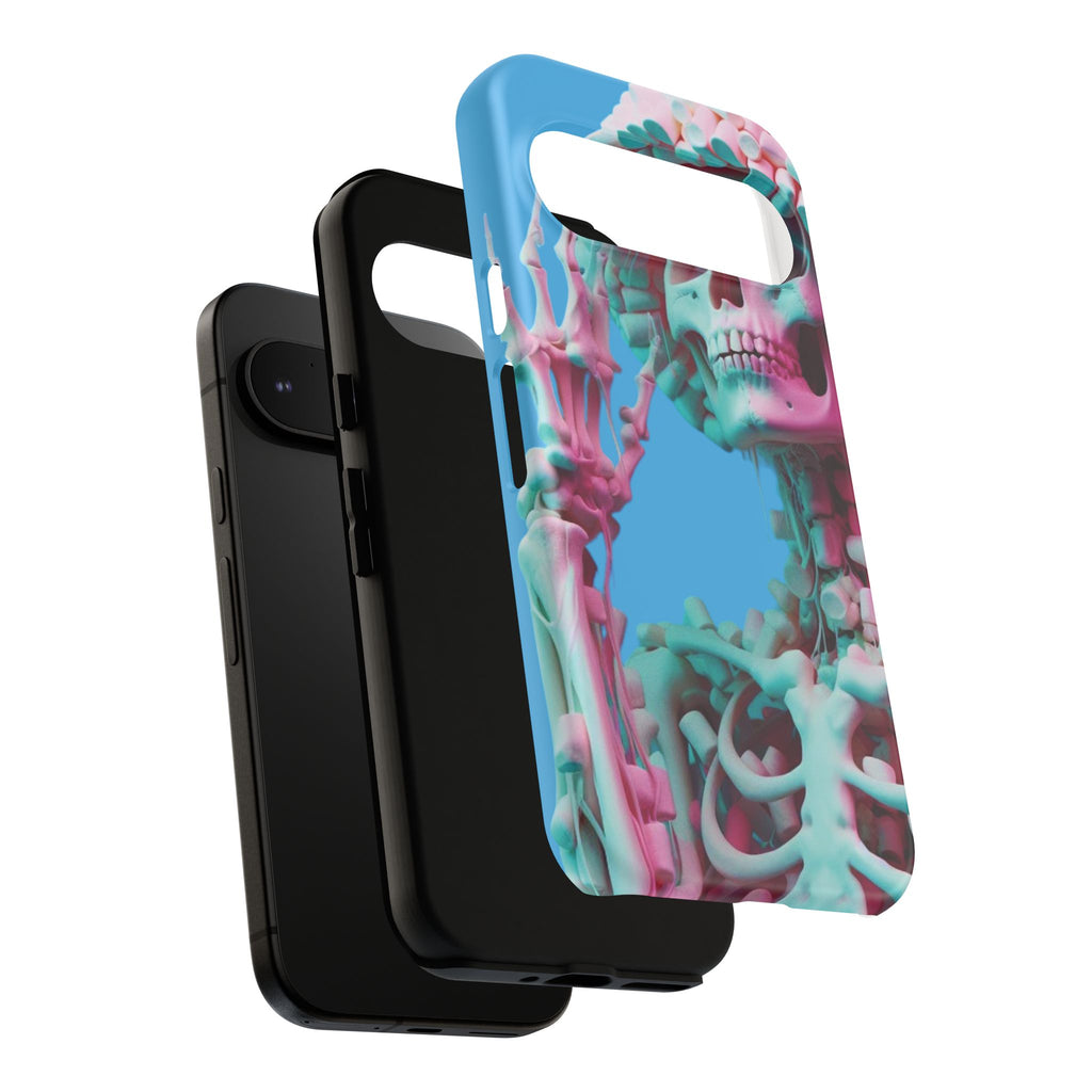 Neon Pink Skeleton Blue Tough Phone Case for iPhone, Galaxy or Google Pixel