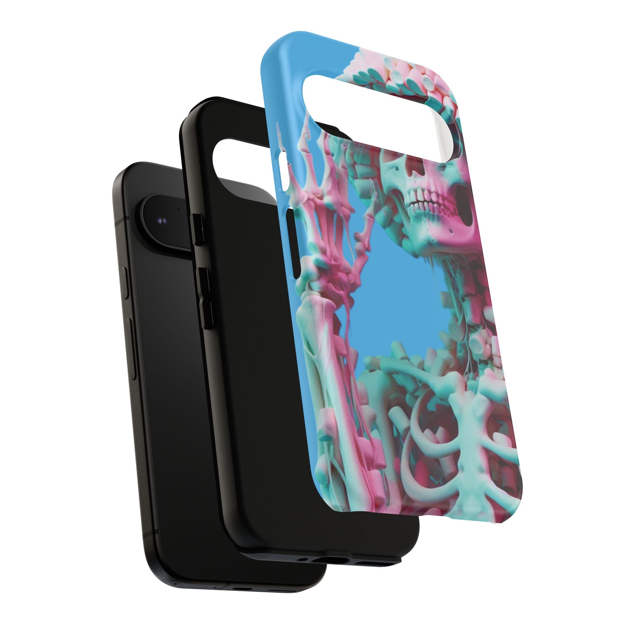 Neon Pink Skeleton Blue Tough Phone Case for iPhone, Galaxy or Google Pixel