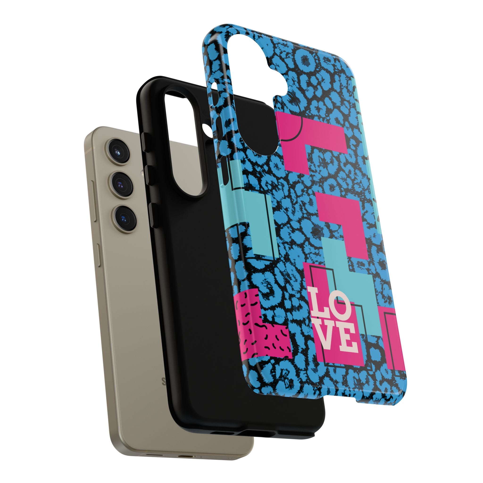 LOVE Blue Leopard 80s Vibe Tough Case for iPhone, Galaxy, or Google Pixel
