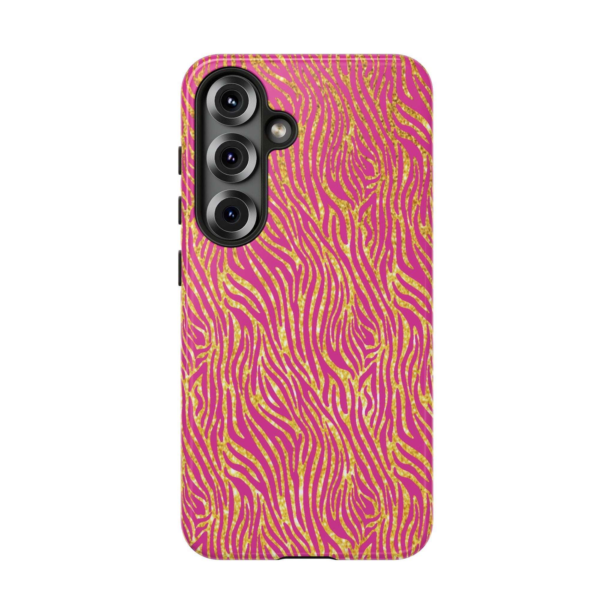 Pink Gold Zebra Print Tough Case for iPhone, Galaxy, or Google Pixel