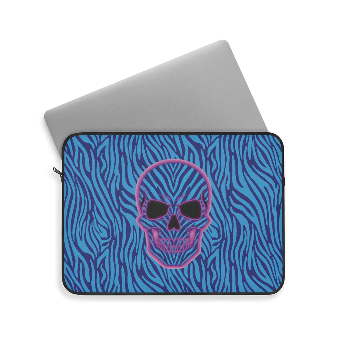 Neon Skull with Blue Zebra Print Laptop Sleeve